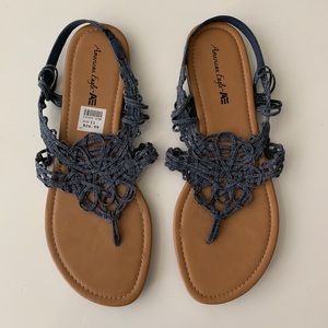 Blue denim chambray lace sandal